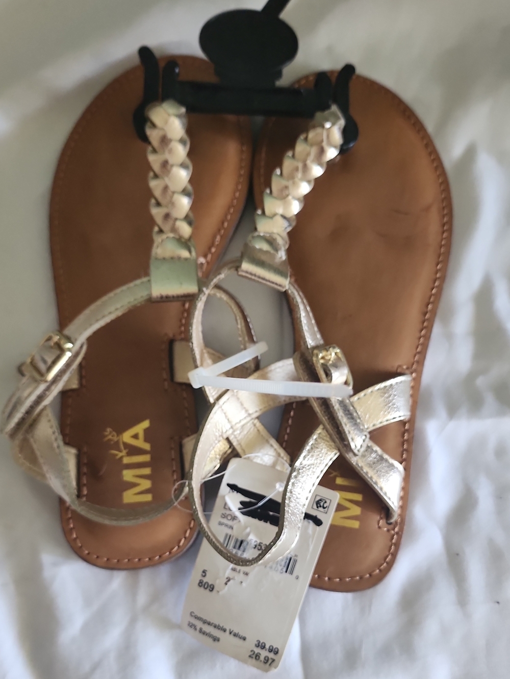 MIA Metallic Gold Braided T-Strap Sandals -  Size 5